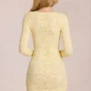 Rochie mini cu mâneci lungi și dantelă festonată Darla, în galben lămâie Rochie mini cu mâneci lungi și dantelă festonată Darla, în galben lămâie
