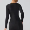 Rochie mini cu mâneci lungi și decolteu adânc din jersey elastic Oakley, negru