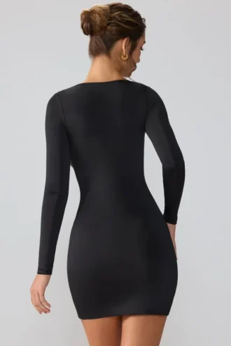 Rochie mini cu mâneci lungi și decolteu adânc din jersey elastic Oakley, negru Rochie mini cu mâneci lungi și decolteu adânc din jersey elastic Oakley, negru