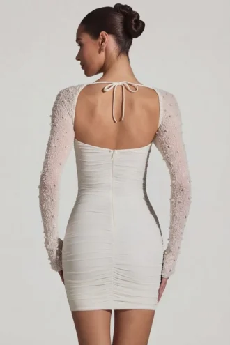 Rochie mini cu mâneci lungi și decorațiuni St Germain, albă Rochie mini cu mâneci lungi și decorațiuni St Germain, albă