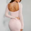 Rochie mini cu mâneci lungi și decorațiuni St Germain, culoare roz pal