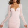 Rochie mini cu mâneci lungi și decorațiuni St Germain, culoare roz pal