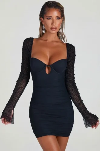Rochie mini cu mâneci lungi și decorațiuni St Germain, negru Rochie mini cu mâneci lungi și decorațiuni St Germain, negru