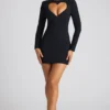 Rochie mini cu mâneci lungi și decupaj în formă de inimă Luciana, în negru Rochie mini cu mâneci lungi și decupaj în formă de inimă Luciana, în negru