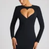 Rochie mini cu mâneci lungi și decupaj în formă de inimă Luciana, în negru Rochie mini cu mâneci lungi și decupaj în formă de inimă Luciana, în negru