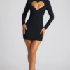 Rochie mini cu mâneci lungi și decupaj în formă de inimă Luciana, în negru Rochie mini cu mâneci lungi și decupaj în formă de inimă Luciana, în negru