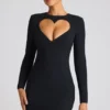 Rochie mini cu mâneci lungi și decupaj în formă de inimă Luciana, în negru Rochie mini cu mâneci lungi și decupaj în formă de inimă Luciana, în negru