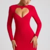 Rochie mini cu mâneci lungi și decupaj în formă de inimă Luciana, în roșu aprins Rochie mini cu mâneci lungi și decupaj în formă de inimă Luciana, în roșu aprins