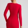 Rochie mini cu mâneci lungi și decupaj în formă de inimă Luciana, în roșu aprins Rochie mini cu mâneci lungi și decupaj în formă de inimă Luciana, în roșu aprins