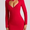Rochie mini cu mâneci lungi și decupaj în formă de inimă Luciana, în roșu aprins Rochie mini cu mâneci lungi și decupaj în formă de inimă Luciana, în roșu aprins