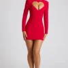 Rochie mini cu mâneci lungi și decupaj în formă de inimă Luciana, în roșu aprins Rochie mini cu mâneci lungi și decupaj în formă de inimă Luciana, în roșu aprins