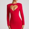 Rochie mini cu mâneci lungi și decupaj în formă de inimă Luciana, în roșu aprins Rochie mini cu mâneci lungi și decupaj în formă de inimă Luciana, în roșu aprins