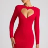 Rochie mini cu mâneci lungi și decupaj în formă de inimă Luciana, în roșu aprins Rochie mini cu mâneci lungi și decupaj în formă de inimă Luciana, în roșu aprins