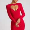 Rochie mini cu mâneci lungi și decupaj în formă de inimă Luciana, în roșu aprins Rochie mini cu mâneci lungi și decupaj în formă de inimă Luciana, în roșu aprins