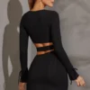 Rochie mini cu mâneci lungi și decupaje Enya, negru Rochie mini cu mâneci lungi și decupaje Enya, negru