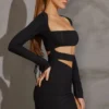 Rochie mini cu mâneci lungi și decupaje Enya, negru Rochie mini cu mâneci lungi și decupaje Enya, negru