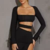 Rochie mini cu mâneci lungi și decupaje Enya, negru Rochie mini cu mâneci lungi și decupaje Enya, negru