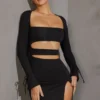 Rochie mini cu mâneci lungi și decupaje Enya, negru Rochie mini cu mâneci lungi și decupaje Enya, negru