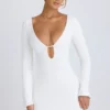 Rochie mini cu mâneci lungi și decupaje Mavisa, albă Rochie mini cu mâneci lungi și decupaje Mavisa, albă