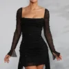 Rochie mini cu mâneci lungi și guler înalt, cu aplicații, Tivoli, negru