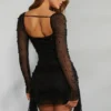 Rochie mini cu mâneci lungi și guler înalt, cu aplicații, Tivoli, negru