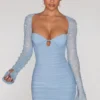 Rochie mini cu mâneci lungi și ornamente St Germain, albastră Rochie mini cu mâneci lungi și ornamente St Germain, albastră