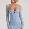 Rochie mini cu mâneci lungi și ornamente St Germain, albastră Rochie mini cu mâneci lungi și ornamente St Germain, albastră
