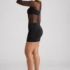 Rochie mini cu mâneci lungi și panouri transparente Essie, negru