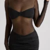 Rochie mini cu mâneci lungi și panouri transparente Essie, negru