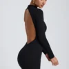 Rochie mini cu mâneci lungi și spate decupat Yara Modal, negru