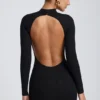 Rochie mini cu mâneci lungi și spate decupat Yara Modal, negru