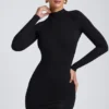Rochie mini cu mâneci lungi și spate decupat Yara Modal, negru