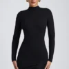 Rochie mini cu mâneci lungi și spate decupat Yara Modal, negru