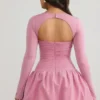 Rochie mini cu mâneci lungi și tiv bufant Viola, în nuanța mov