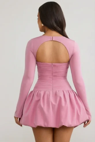 Rochie mini cu mâneci lungi și tiv bufant Viola, în nuanța mov Rochie mini cu mâneci lungi și tiv bufant Viola, în nuanța mov