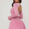 Rochie mini cu mâneci lungi și tiv bufant Viola, în nuanța mov