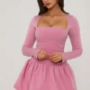 Rochie mini cu mâneci lungi și tiv bufant Viola, în nuanța mov