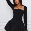 Rochie mini cu mâneci lungi și tiv bufant Viola, negru Rochie mini cu mâneci lungi și tiv bufant Viola, negru