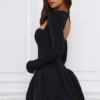 Rochie mini cu mâneci lungi și tiv bufant Viola, negru Rochie mini cu mâneci lungi și tiv bufant Viola, negru