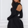 Rochie mini cu mâneci lungi și tiv bufant Viola, negru Rochie mini cu mâneci lungi și tiv bufant Viola, negru