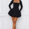 Rochie mini cu mâneci lungi și tiv bufant Viola, negru Rochie mini cu mâneci lungi și tiv bufant Viola, negru