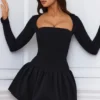 Rochie mini cu mâneci lungi și tiv bufant Viola, negru Rochie mini cu mâneci lungi și tiv bufant Viola, negru