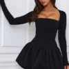 Rochie mini cu mâneci lungi și tiv bufant Viola, negru Rochie mini cu mâneci lungi și tiv bufant Viola, negru