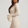 Rochie mini cu mâneci lungi și volane din dantelă Nara, culoare Ivory Rochie mini cu mâneci lungi și volane din dantelă Nara, culoare Ivory