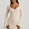 Rochie mini cu mâneci lungi și volane din dantelă Nara, culoare Ivory Rochie mini cu mâneci lungi și volane din dantelă Nara, culoare Ivory