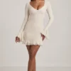 Rochie mini cu mâneci lungi și volane din dantelă Nara, culoare Ivory Rochie mini cu mâneci lungi și volane din dantelă Nara, culoare Ivory