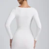 Rochie mini cu mâneci lungi și volane din modal Sana, alb