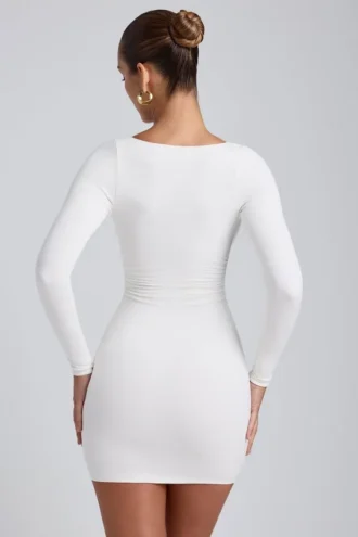 Rochie mini cu mâneci lungi și volane din modal Sana, alb Rochie mini cu mâneci lungi și volane din modal Sana, alb