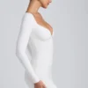 Rochie mini cu mâneci lungi și volane din modal Sana, alb