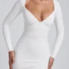 Rochie mini cu mâneci lungi și volane din modal Sana, alb